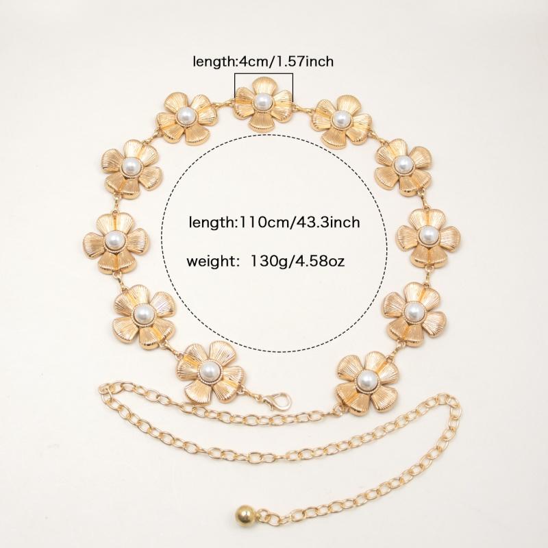 Fashion Imitation Pearl Metal Flowers Waist Chain For Women Elegant Sexy Body Waist Chain Jewelry Gift