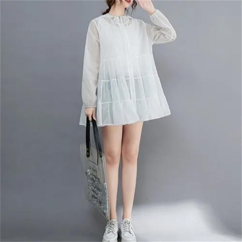 Giacca a vento estiva sottile, abbigliamento protettivo solare, media lunghezza, da donna, traspirante, giacca oversize con cappuccio, capospalla da donna