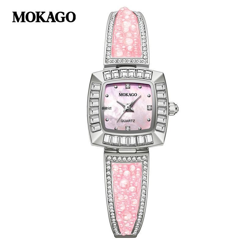 Mokaka Women s Rhinestone Waterproof Square Quartz Watch with Mother-of-Pearl Dial