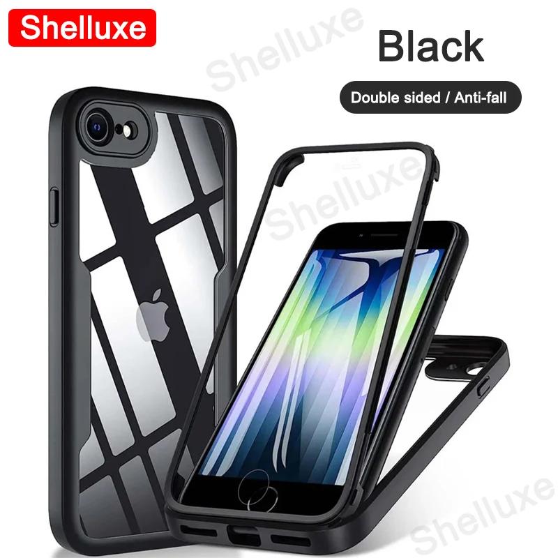 

360 Полная защита корпуса Прозрачный чехол Shelluxe Передний+Задний Для iPhone SE SE2 SE3 7 8 Для iPhone7 iPhone8 iPhoneSE Силиконовый Двусторонний чехол For iPhone SE 2020 чёрный