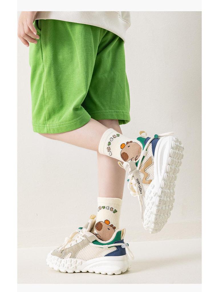 Capybara Boys' Cotton Mid-Calf Socks - Cute Cartoon Design for Spring, Autumn, and Winter
