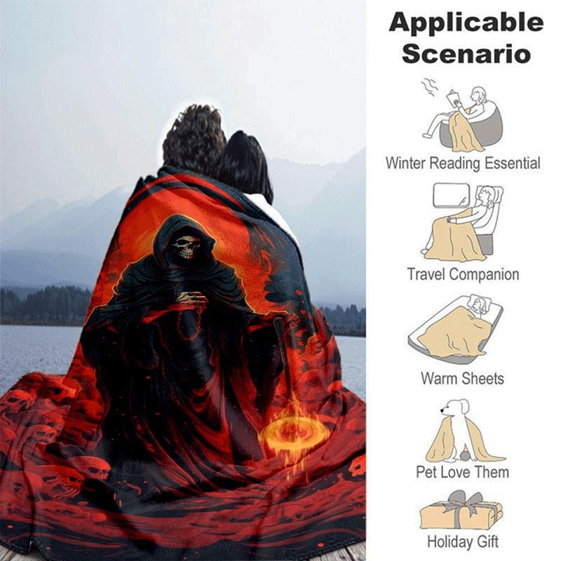 1pc Skeleton Printing Lightweight Flannel Blanket, Comfortable and Warm Blanket, for Camping Sofa Bed and Couch Office, in All Seasons