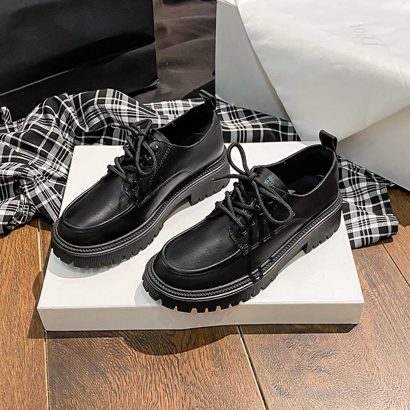 

Маленькие кожаные туфли на толстой подошве, женские туфли из натуральной кожи, новые тонкие универсальные туфли в британском стиле на шнуровке, лоферы из воловьей кожи на толстом каблуке