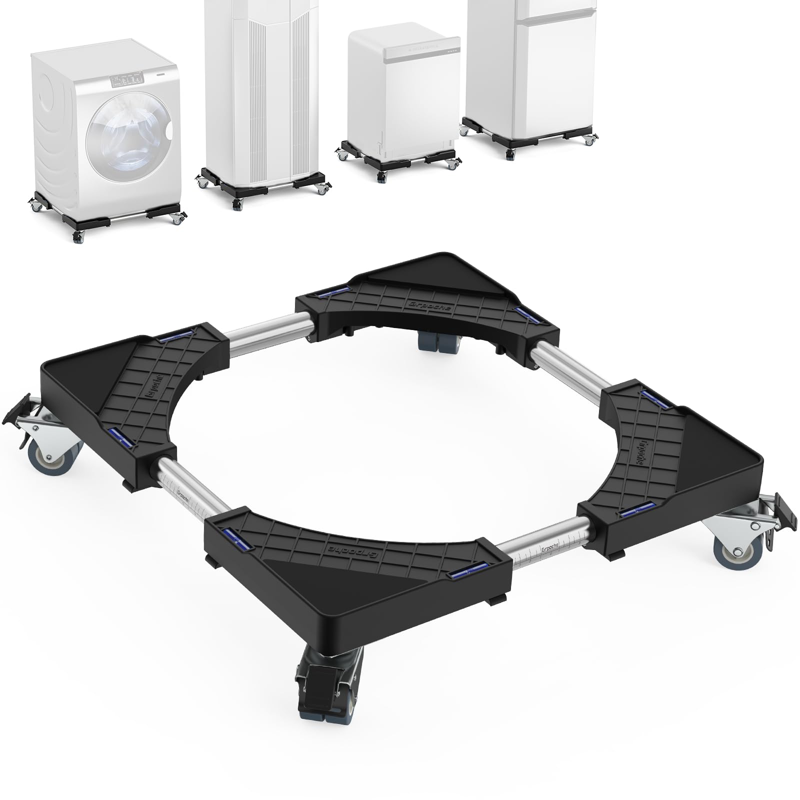 

Підставка для пральної машини Grpoche з холодильником, шкала висоти на 360 градусів, рухома пральна машина для завантаження Зниження шуму та вібрації, сумісна з чорний