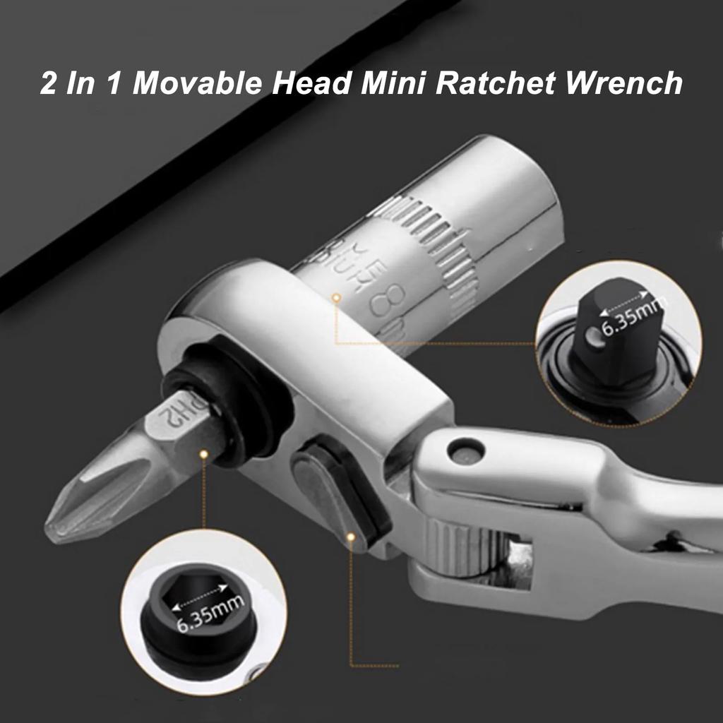 Movable Head Ratchet Wrench 2 In 1 72 Teeth 1/4 Inch Ratchet Wrench Socket Spanner