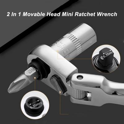 Movable Head Ratchet Wrench 2 In 1 72 Teeth 1/4 Inch Ratchet Wrench Socket Spanner