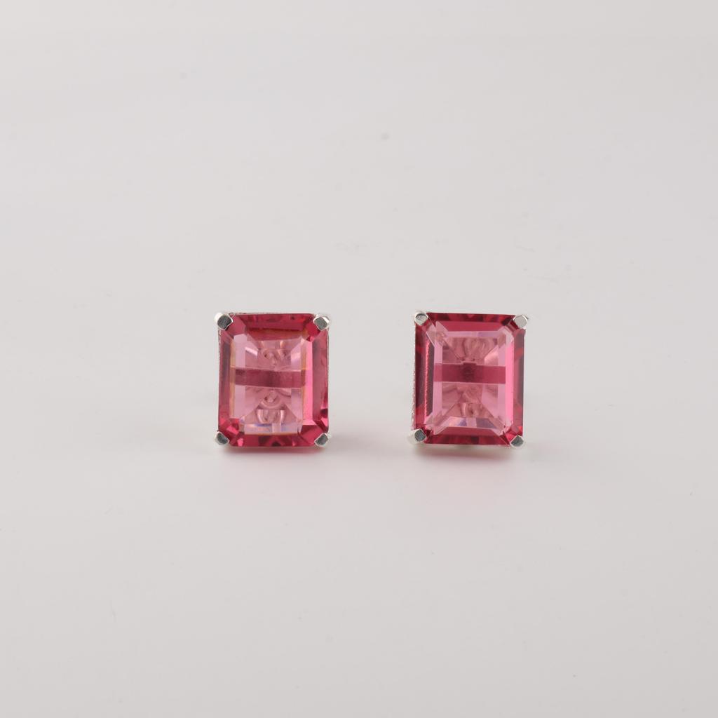 Gema de Turmalina Rosa Plata de Ley 925 Joyería Hecha a Mano Pendientes de Presión 0.4" Para Mujer EE-179-10