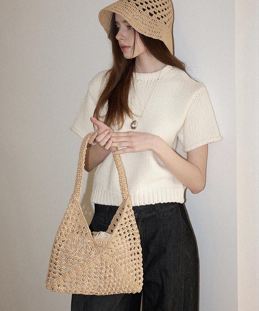 Slowslowly Fruits Handmade Crochet Raffia Shoulder Bag _ Beige