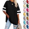 Women's Loose Half-sleeve Round Neck Colour Clashing Drawstring T-shirt