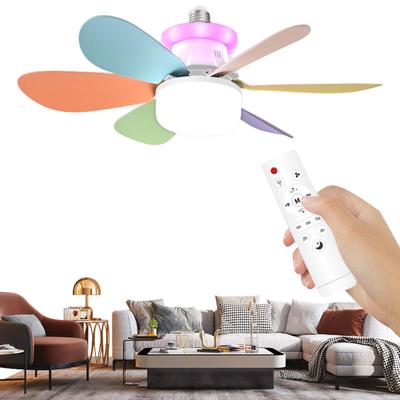 Ventilador de Teto Colorido com Luz Silencioso LED RGB Luz Ambiente Para Sala de Estar 3 Velocidades Boca de Rosca E27 Lâmpada Removível Para Crianças