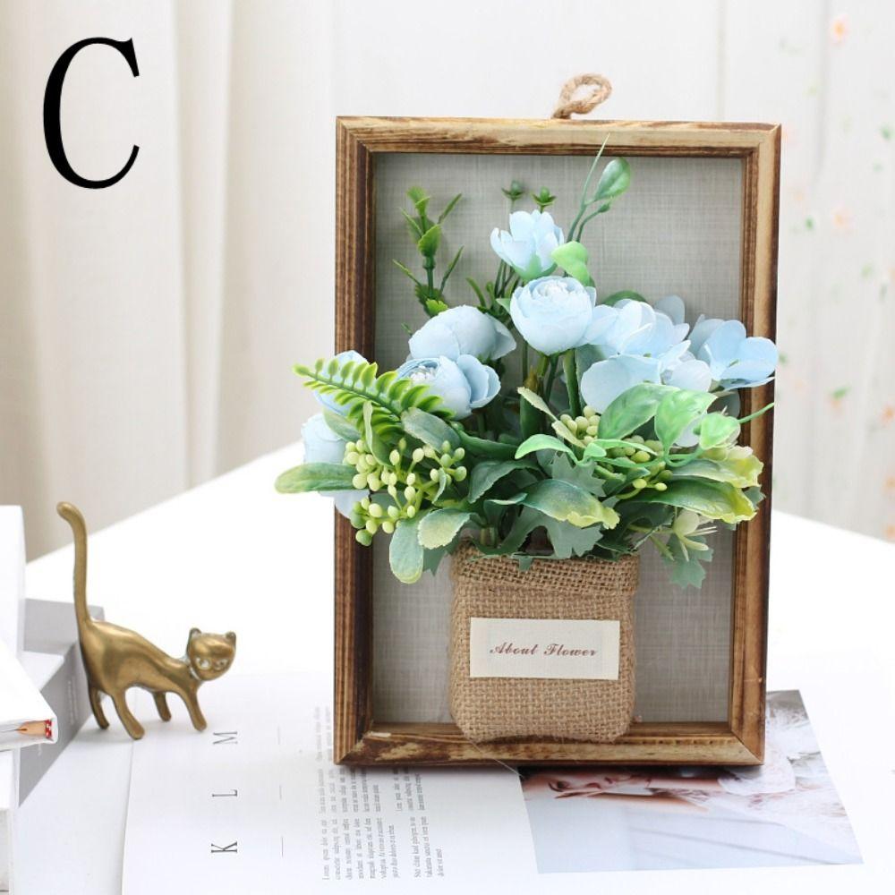 Wooden Faux Flowers Wall Decor Photo Frame Imitation Flowers Decoration  Flower Display