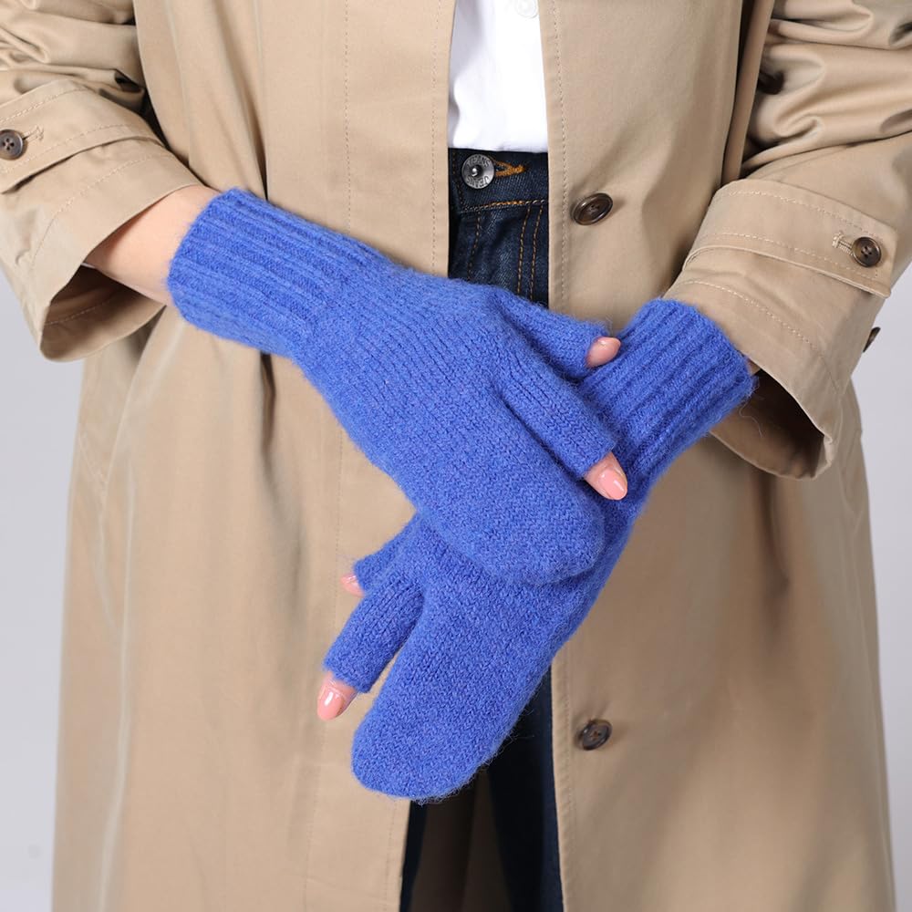Ryuzu Knit Hand Warmers for Smartphone Gray [shesay] 3-Finger Mittens, Women, Compatible, Fingerless, Warm, Windproof,
