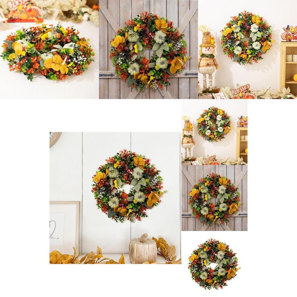 Wunderschöner 40 cm Eukalyptus-Kürbiskranz für traditionelle Thanksgiving-Dekoration