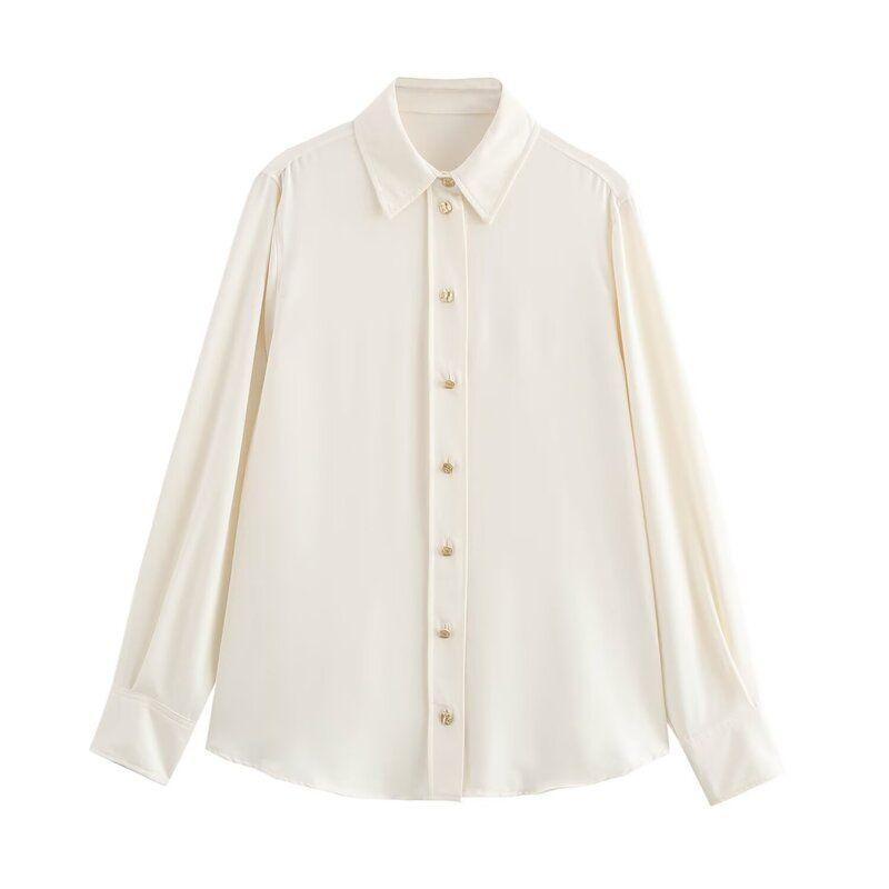 Fashion Style 2024 Fall and Winter New Women's Clothing Easiest for Match Gold Breasted Long Sleeve Lapel Drape Shirt 7969242