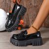 Women's Lace Up Thick Soled Simple Comfortable Leather Shoes Solid Color Thick Heel Retro Casual Women's Shoes
