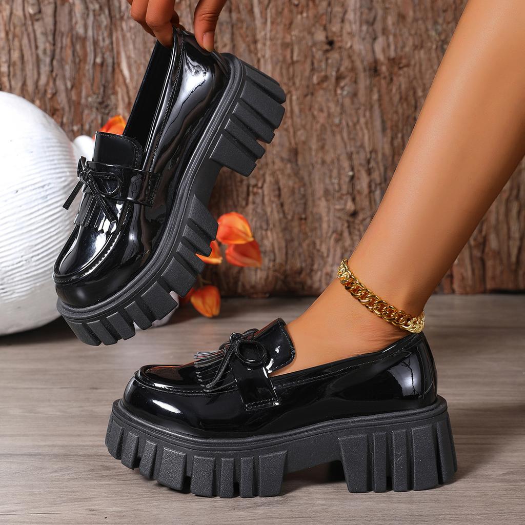 Women's Lace Up Thick Soled Simple Comfortable Leather Shoes Solid Color Thick Heel Retro Casual Women's Shoes