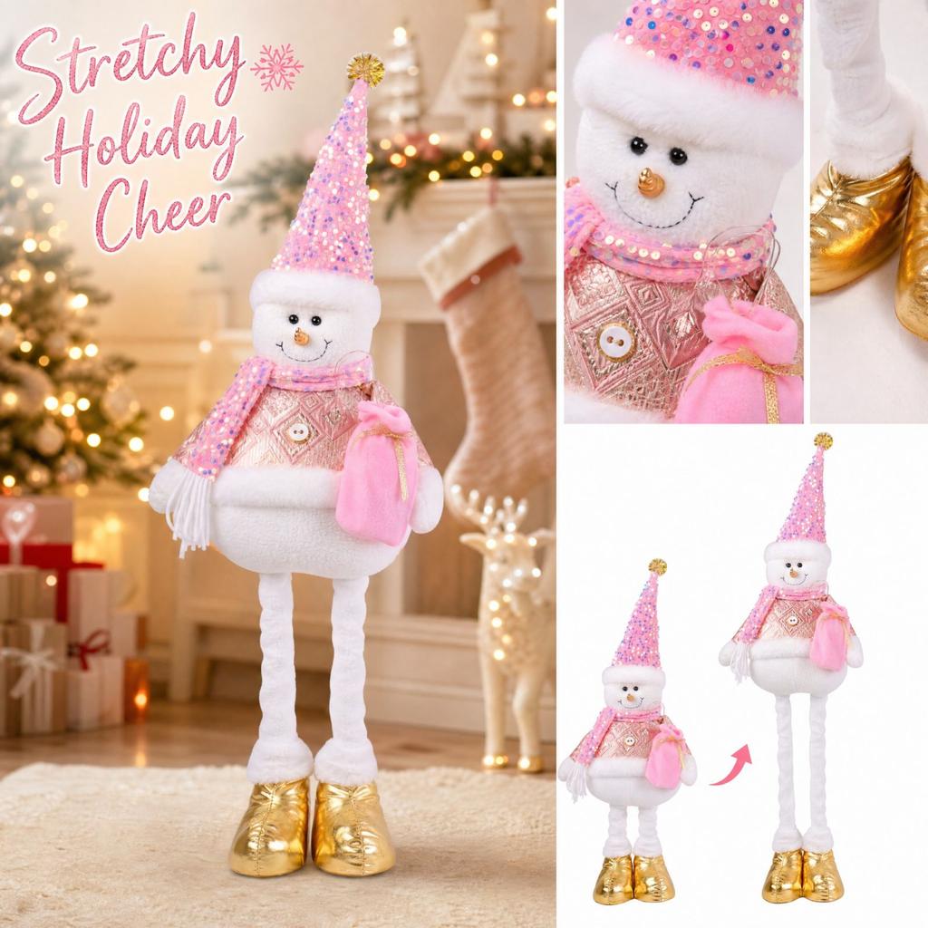 Christmas Standing Retractable Snowman and Doll with Light and Music for Hotel Window Display,