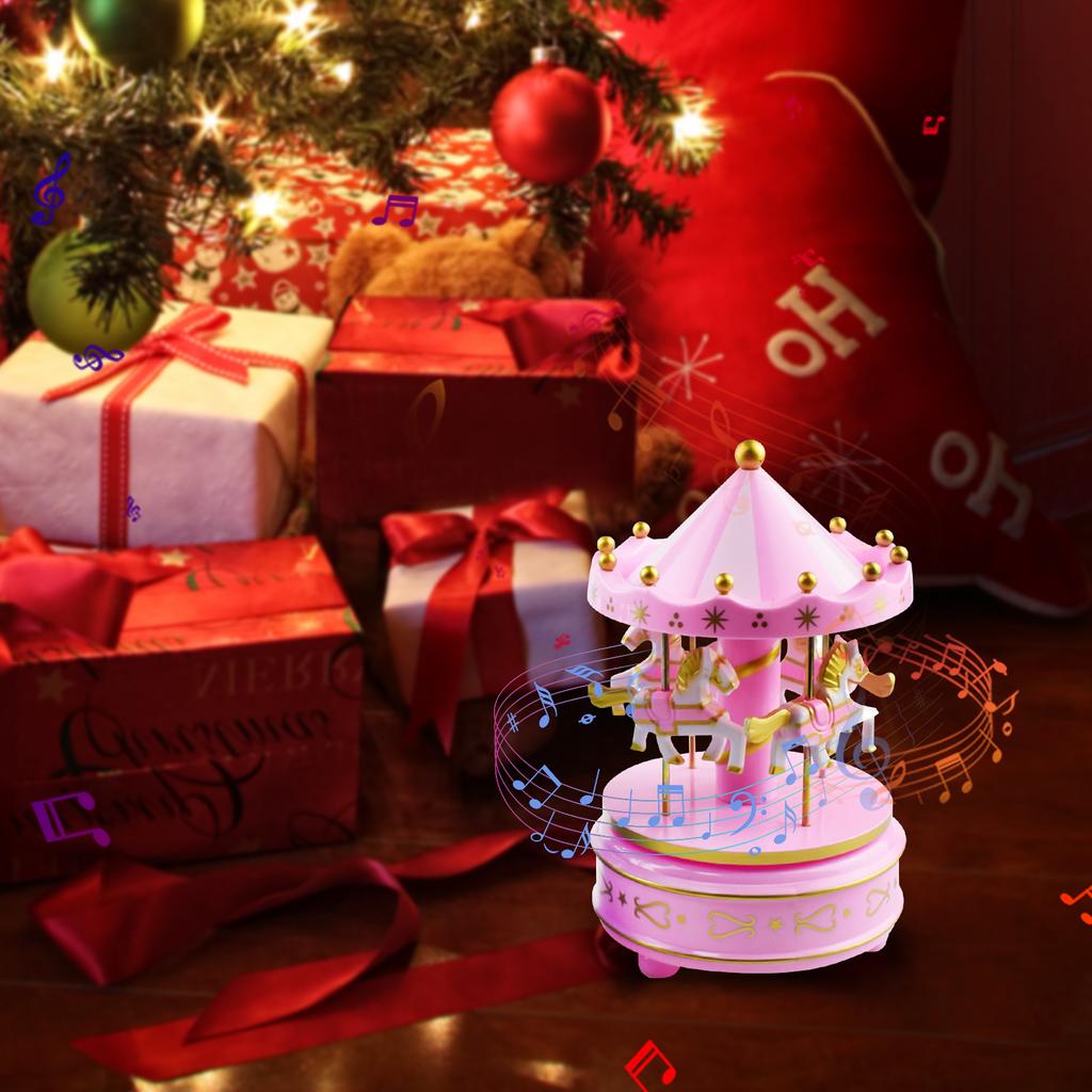 Carousel Music Box 4-Horse Rotating Baby Musical Toy Christmas Gifts Birthday Presents for Girls Kids Children Daughter Friends