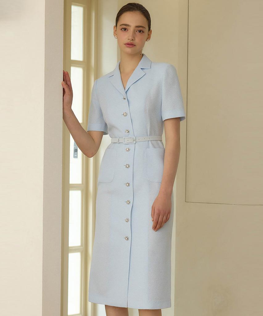 JULIY&CALLA 25Hs Collar 120 Terroir Line Queen Long Tweed Dress Sky Blue
