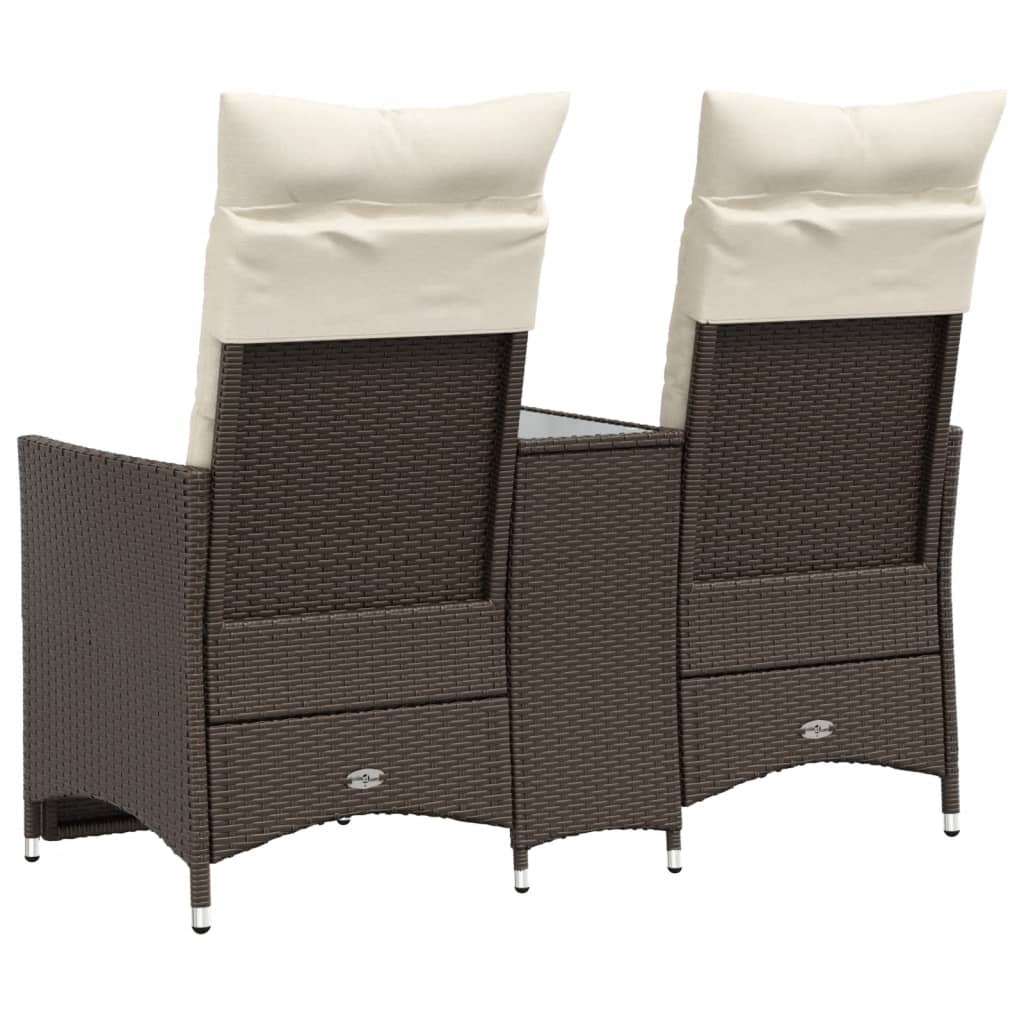 Vidaxl Folding Garden Sofa with Table, 2-Seater, Brown, PE Rattan