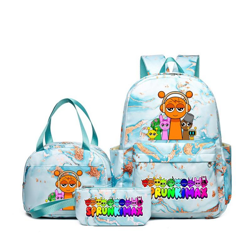 Sprunki Rhythm Box Cartoon Kids School Backpack Set With Lunch Bag Pencil Case Boys Girls