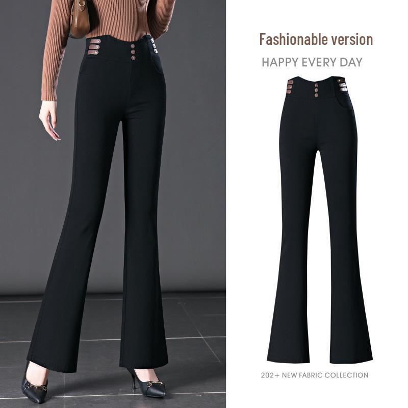 Autumn High-Waist Black Flare Pants for Women - Versatile, Elastic, and Stylish Jeans for Middle-Aged Moms