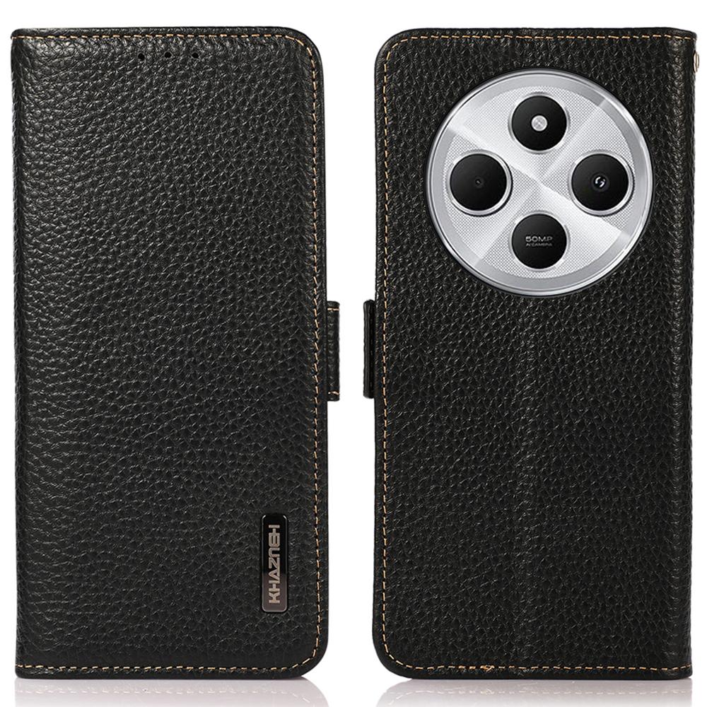 KHAZNEH For Xiaomi Poco C75 4G/Redmi 14R 5G/14C 4G Phone Case Genuine Cow Leather Cover RFID Blocking