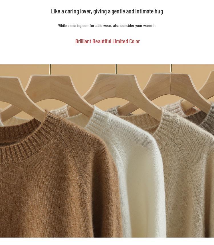 Women's 2024 Autumn/Winter Cashmere Pullover: Round Neck, Raglan Sleeve, Loose Fit, Long Sleeve Sweater.