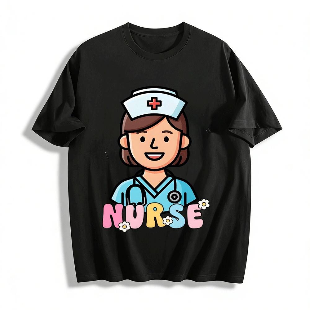 

Cute Nurse Print Casual Tshirt Comfortable Top For Medical Staff Pure cotton T-shirt XXS