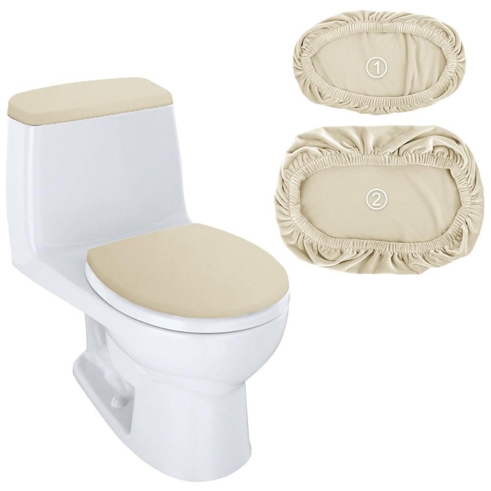 2Pcs/Set Solid Color Toilet Seat Cover Thickened Soft Touch Toilet Lid Cover Dustproof Universal Tank Lid Cover Home Bathroom