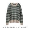 Women's Striped Cashmere Sweater - 2025 Autumn/Winter, Half-High Neck, Sweet Style, Loose Slimming Pullover