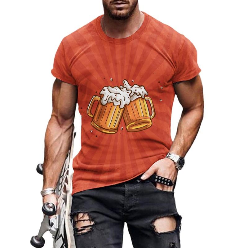 Printed Beer T-shirt 3D Digital Printed Men's Trendy Short Sleeved T-shirt Top