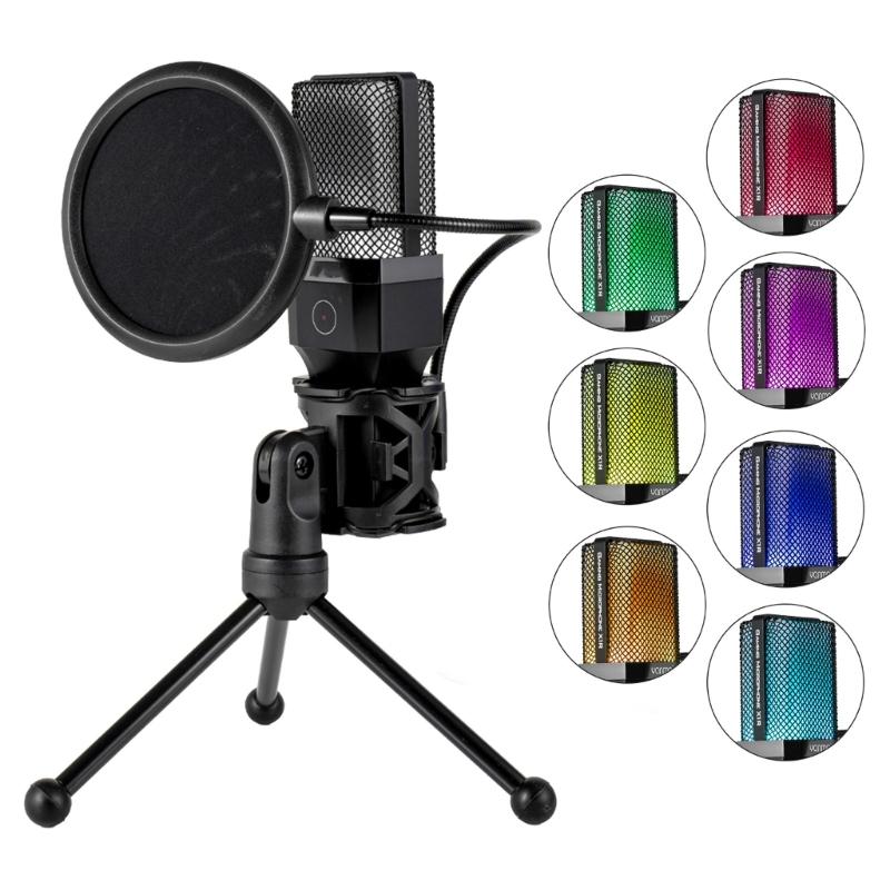 Upgrades Desktop Microphone Set 7 Color LED USB Plugs & Plays Connectivity Versatile Condenser Microphone with Stand