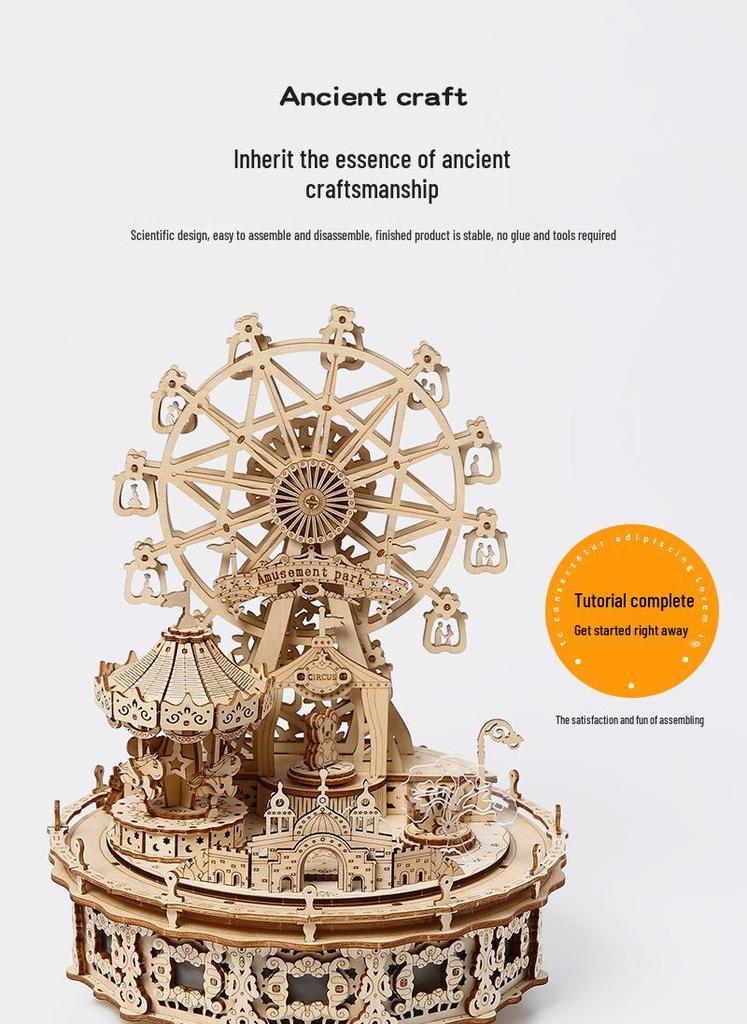 3D Dream Amusement Park Wooden Jigsaw Puzzle: Children's Educational Toy and Desk Ornament