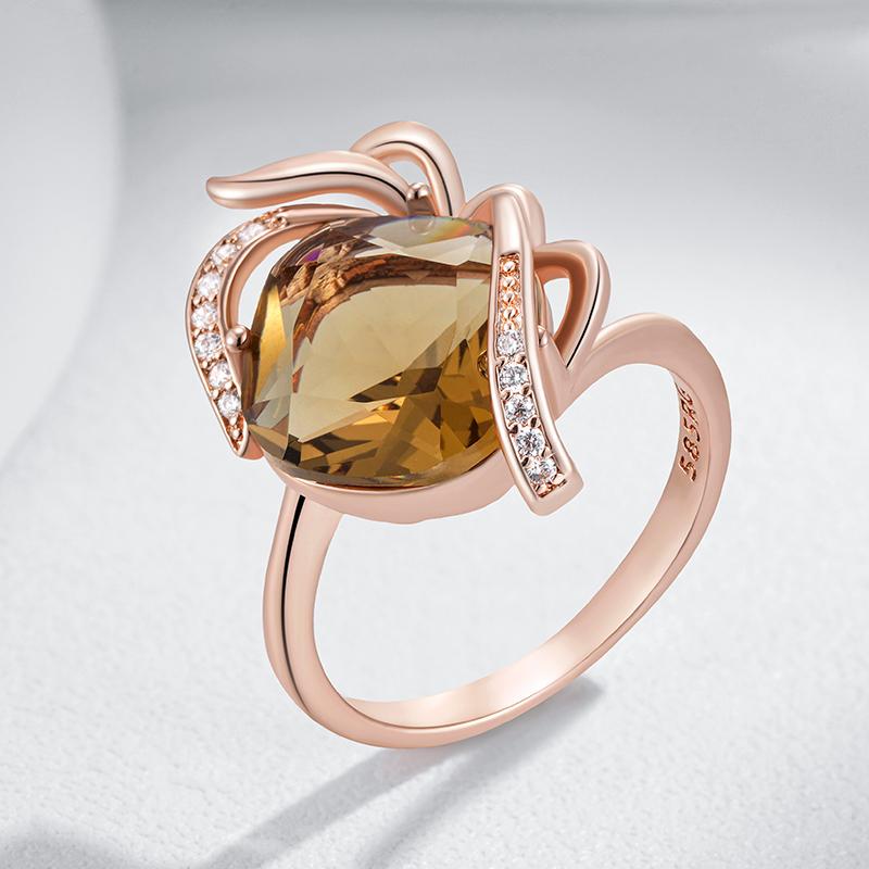 Brauner Natürlicher Zirkon Ethnischer Brautring Für Frauen Einzigartiger Kristall Blume Roségold Farbe Hohe Qualität Alltagsschmuck