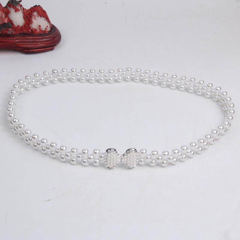 Rhinestone Pearl Waist Chain Women'S Elastic Waist Seal Women'S Decoration Elastic Woven Belt Dress Decoration