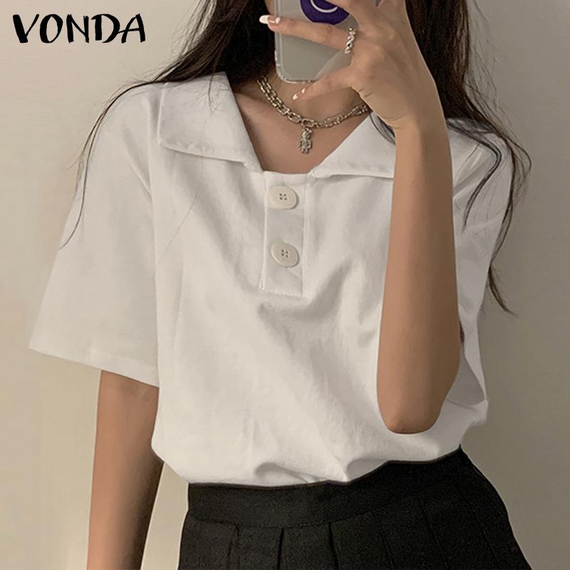 

VONDA женская летняя рубашка с воротником и короткими рукавами и пуговицами, однотонный свободный топ