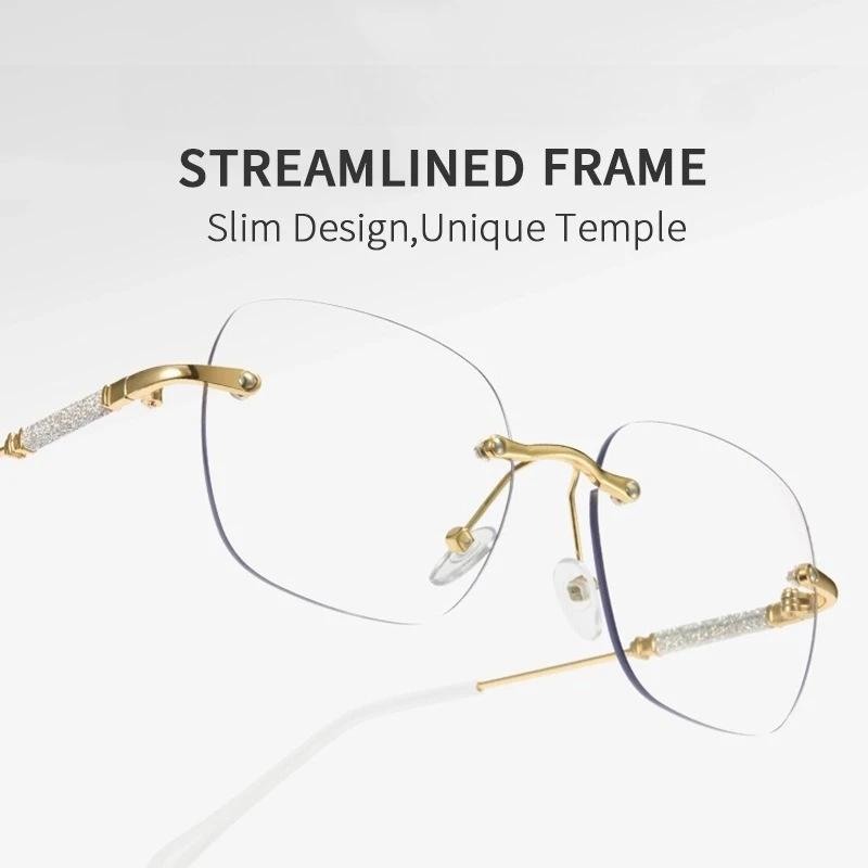 Women's Frameless Photochromic Reading Glasses High-definition Ultra-light Anti-blue Light Far Sight Eyeglasses 0 TO +4.0