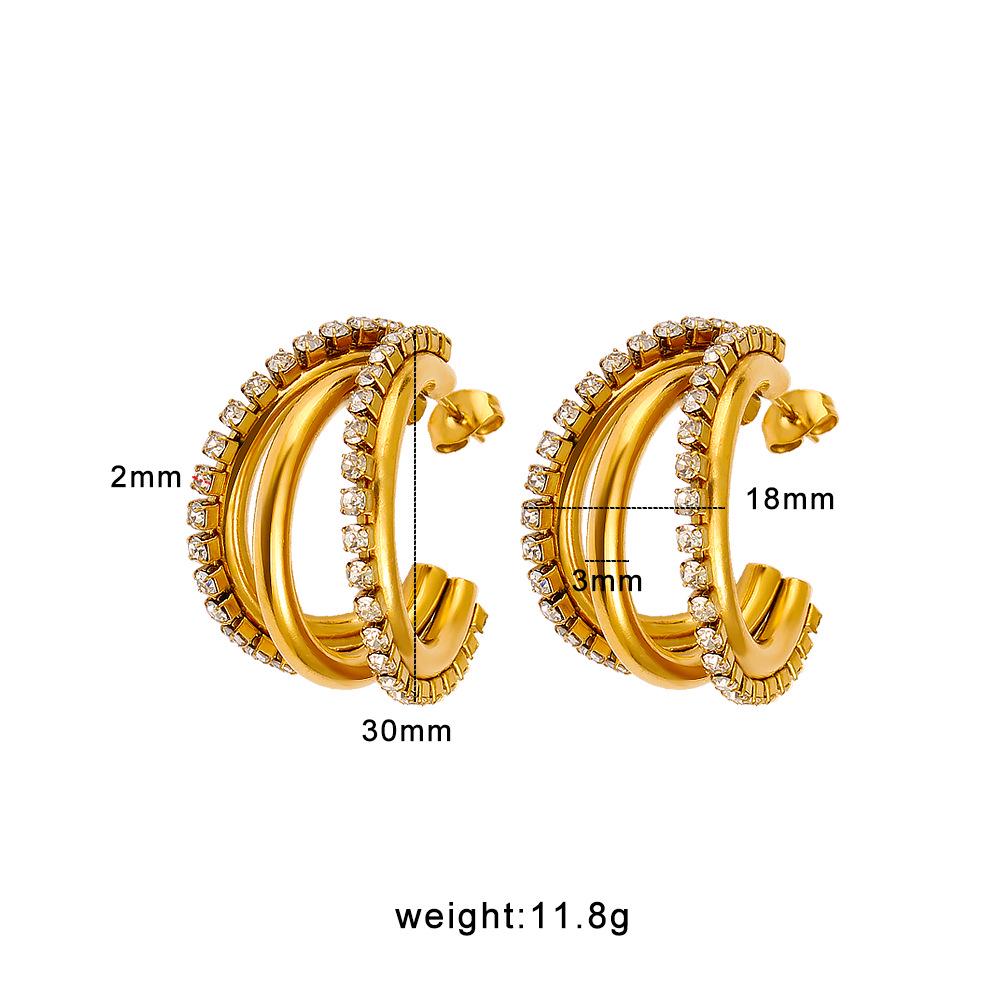 Elegant C-Shaped Diamond Stud Earrings: Women's Trendy Titanium Design