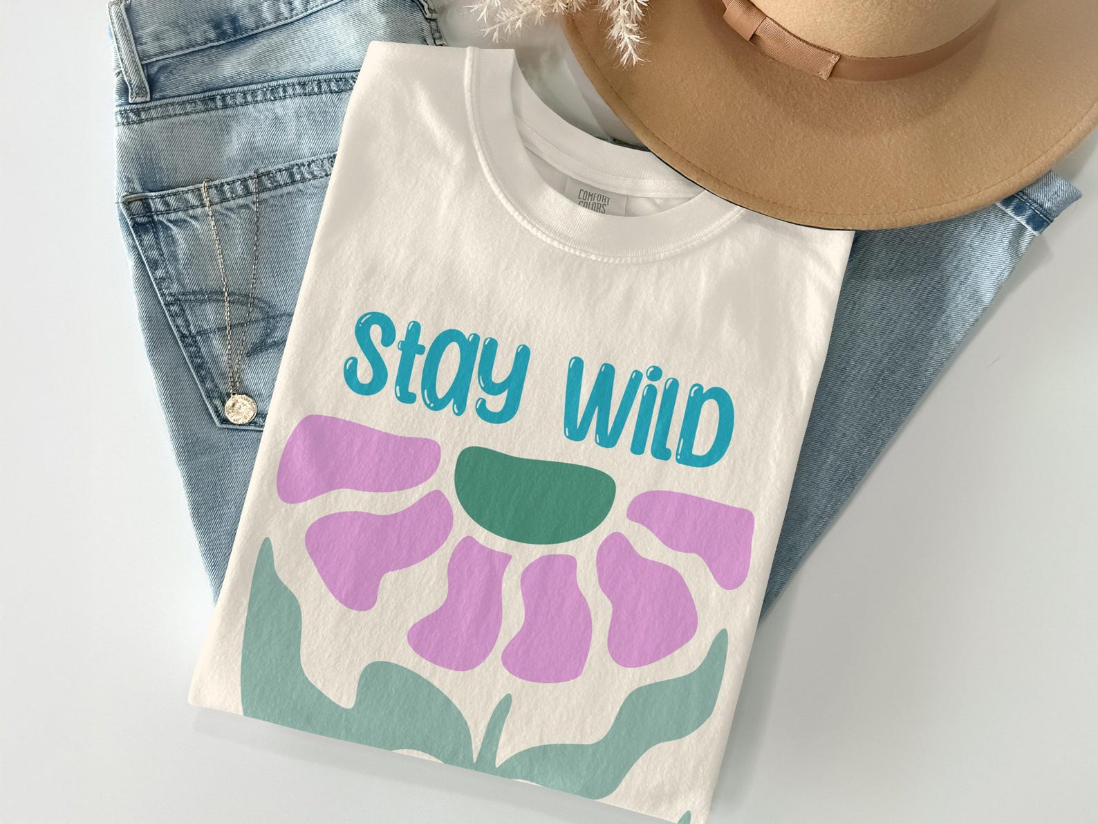 Stay Wild Flower Child T-Shirt, Boho Retro Floral Graphic Tee XL