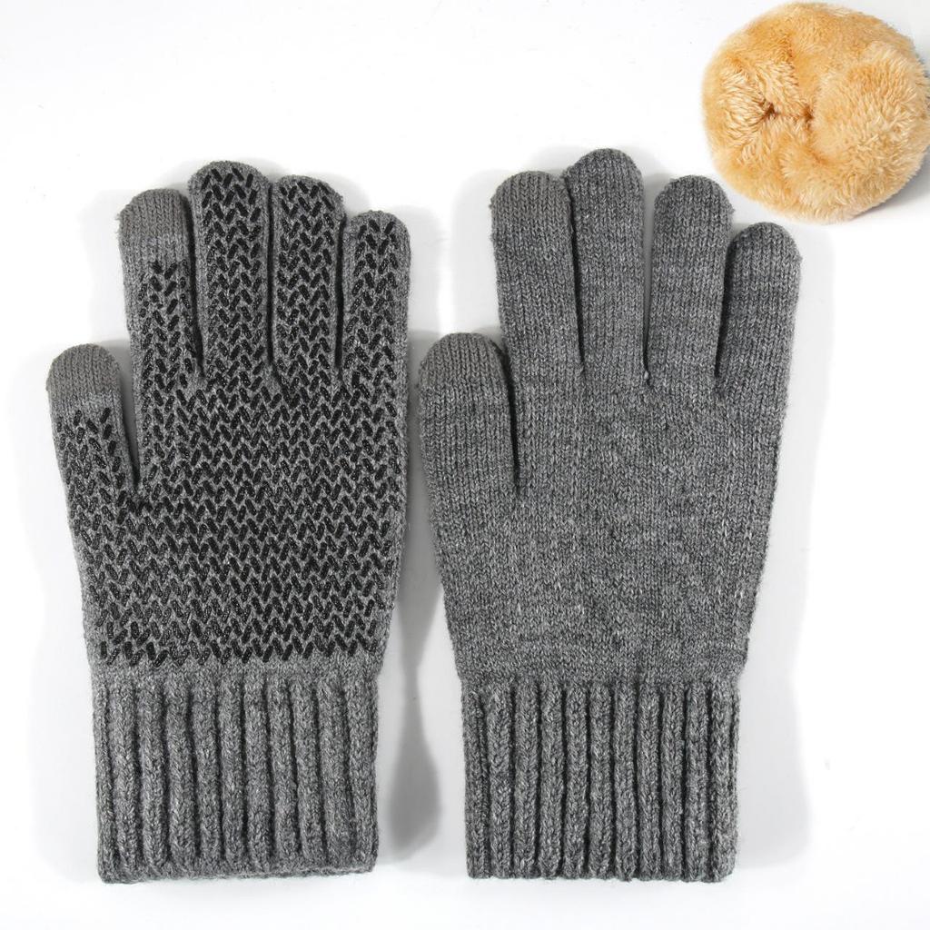 Men's Winter Touchscreen Wool Knit Gloves - Thickened Velvet Lining for Outdoor Cold Protection