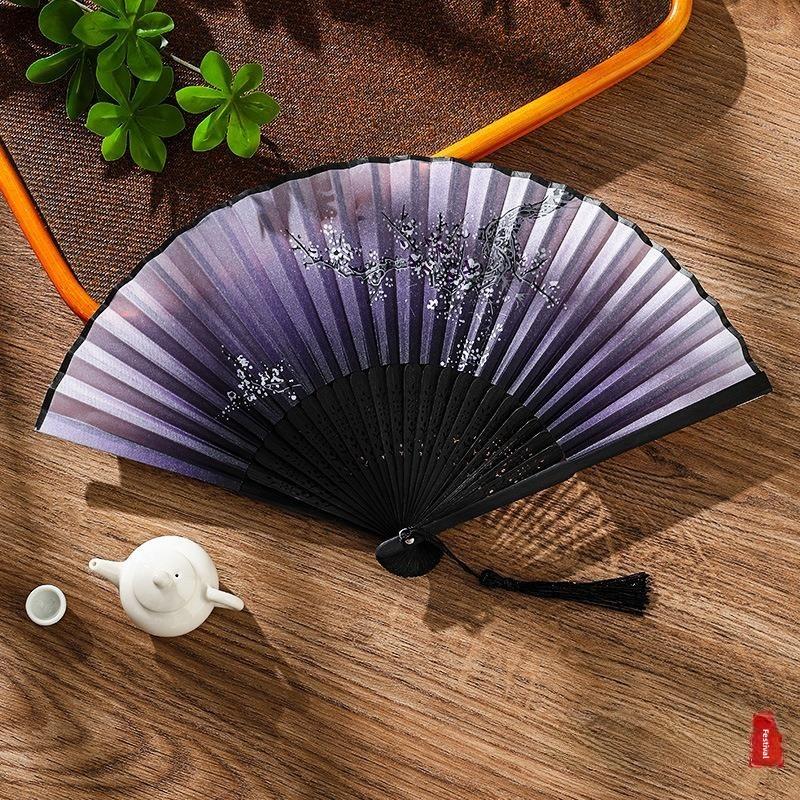 Traditional Chinese Sle Hand Fan Women's Qipao Dance Fan Portable Summer Small Foldable Fan Silk Material Bamboo Frame