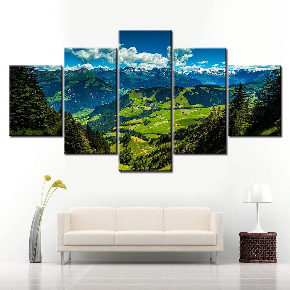 

5 pieces HD Print Green Valley View Wallpaper posters on canvas Modular Wall Art Painting Poster for living room Home Decor 20x35 20x45 20x55cm