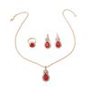 Red Rhinestone Waterdrop Jewelry Set for Women Classic Fashion Earrings Necklace Ring Crystal Bridal Birthday Girl Gift Wedding