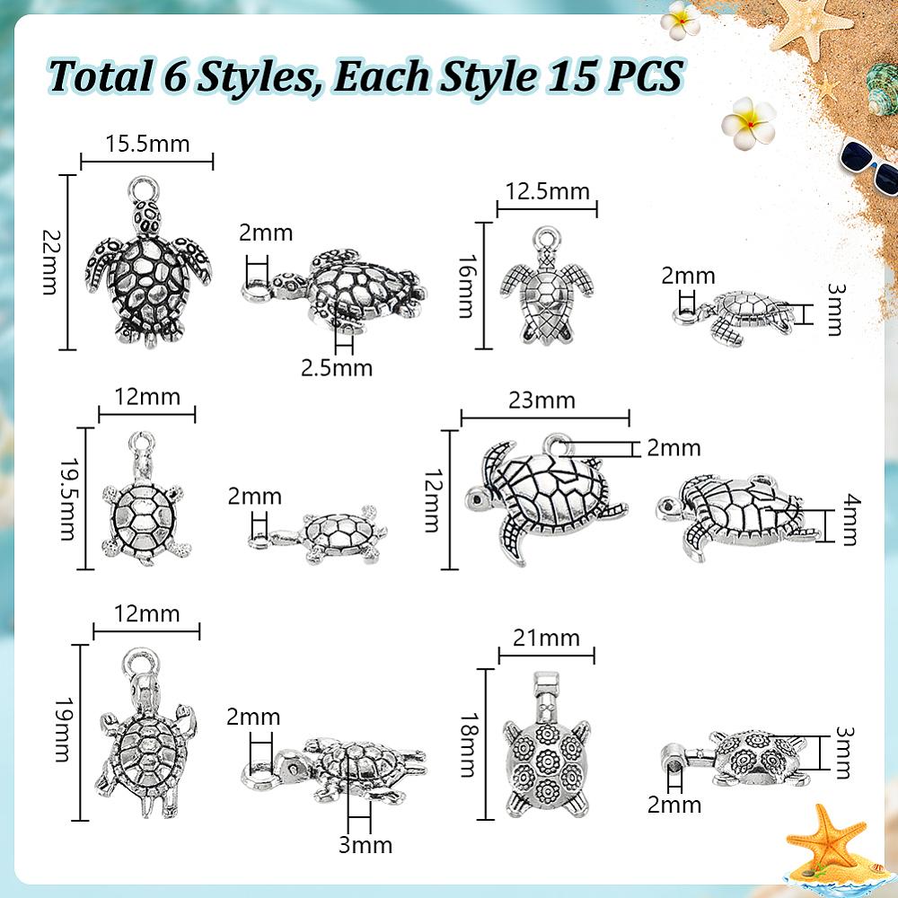 Tibetan Style Alloy Pendants Sea Turtle Antique Silver 103x17mm 90pcs/box