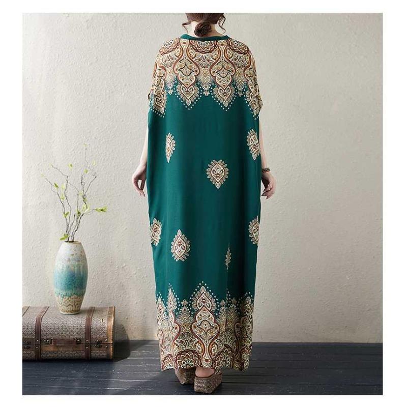 V Neck Fresh Floral Skinny Literary Vintage Bohemian Vacation Long Skirt