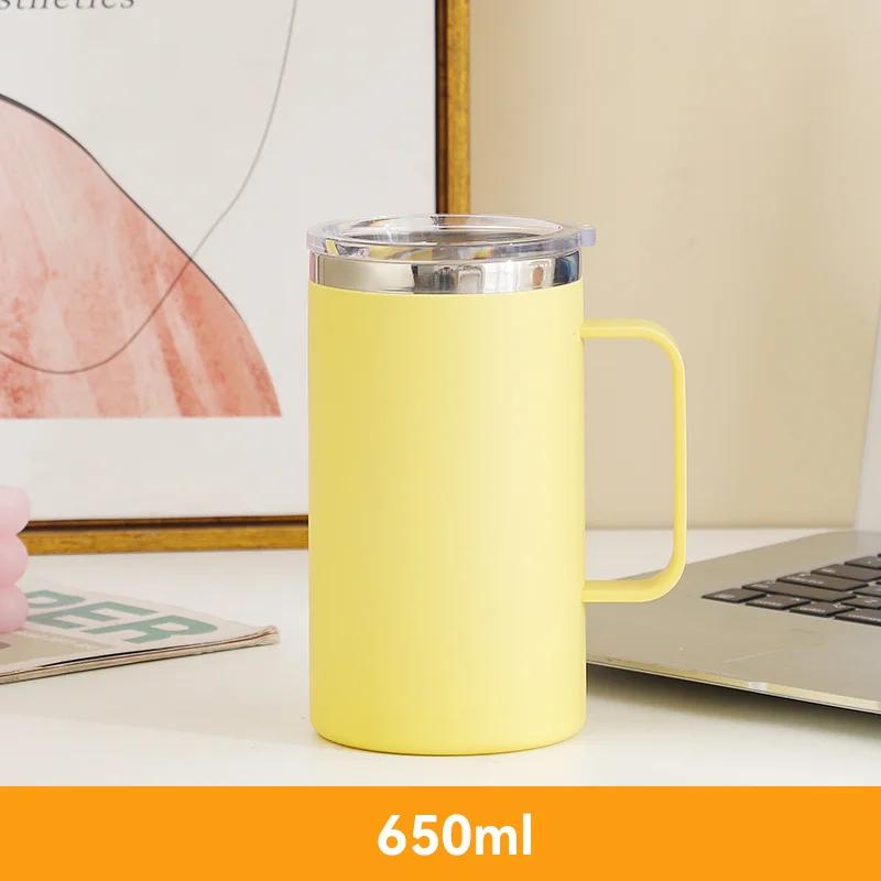 304 Stainless Steel Coffee Cup Mug 650ml Double Layer Anti Scalding Insulated Water Bottle With Lid Milk Cup Tea Cup With Handle