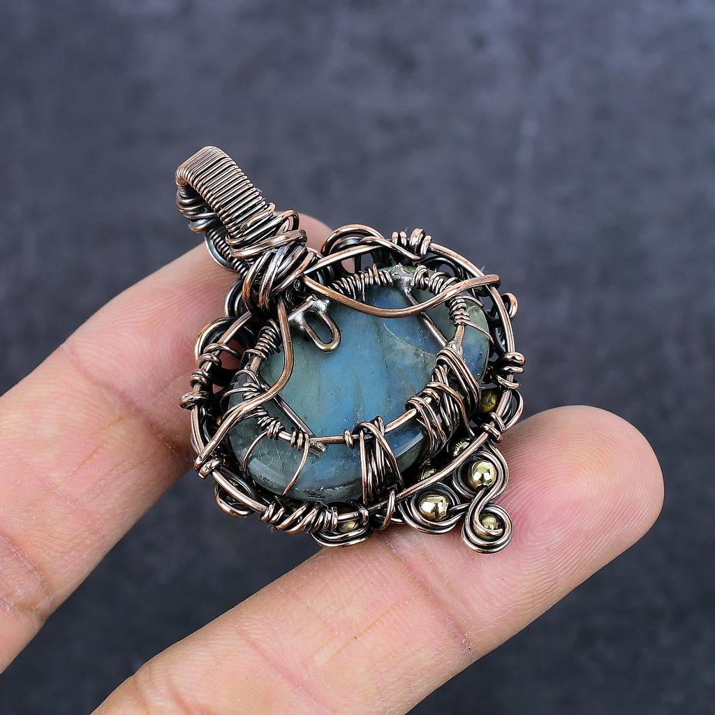 Labradorite Handmade Copper Wire Wrap Jewelry Pendant 2.05" Y6K00