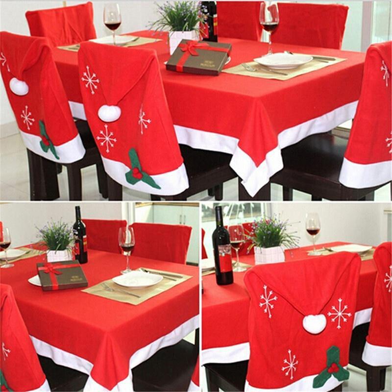 2Pcs Red Santa Chair Hat Cover Table Cloth Cover Christmas Christmas Party Dinner Decor