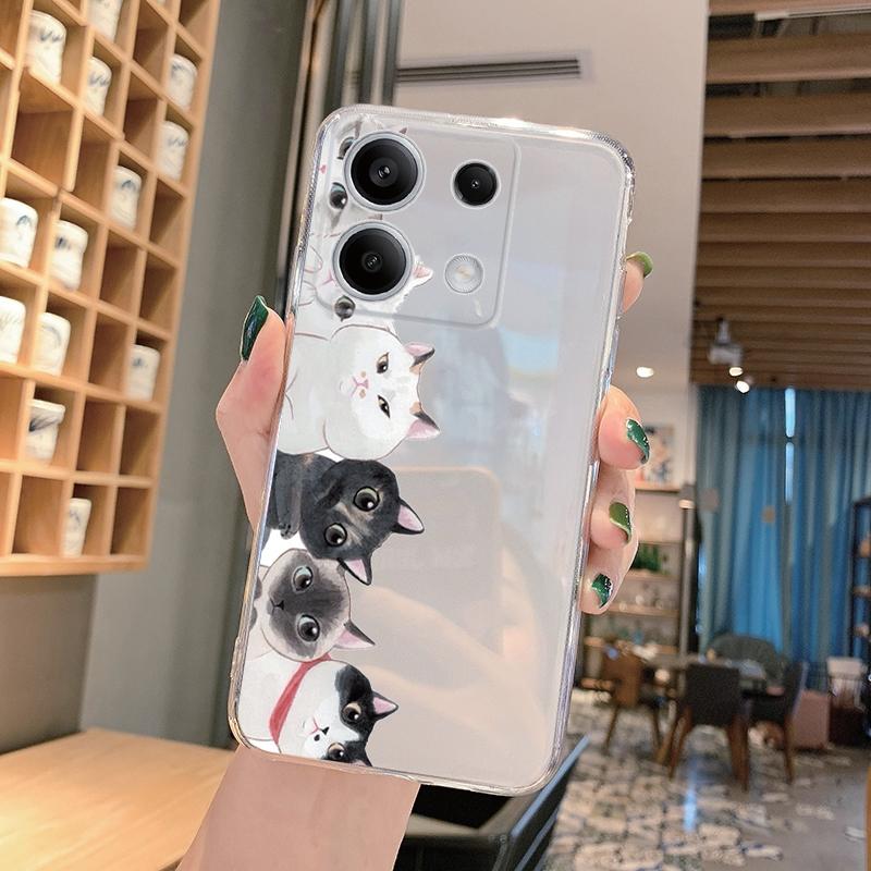 Měkké silikonové průhledné pouzdro s kresleným vzorem pro Xiaomi Redmi Note 13 Pro Poco C65 Samsung A55 A35 M35 S24 iPhone Ochranný kryt proti nárazu